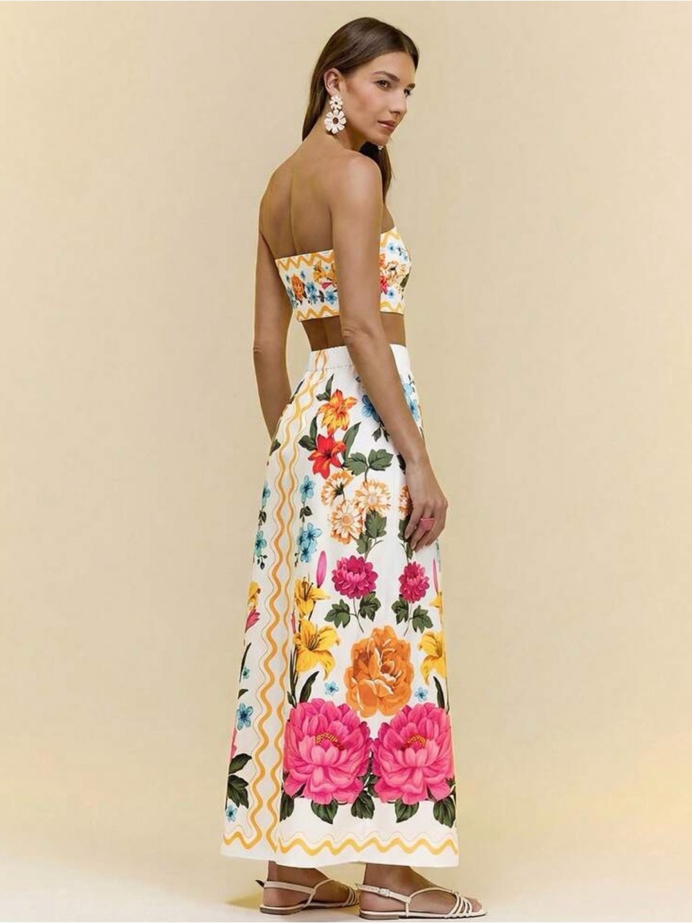 White Floral Two-Piece Maxi Skirt Set - Picture 2 of 7